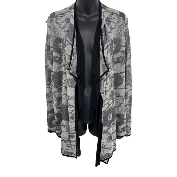 Lafayette 148 New York Floral Pattern Draped Open Front Cardigan Jacket Gray & B - Picture 1 of 9